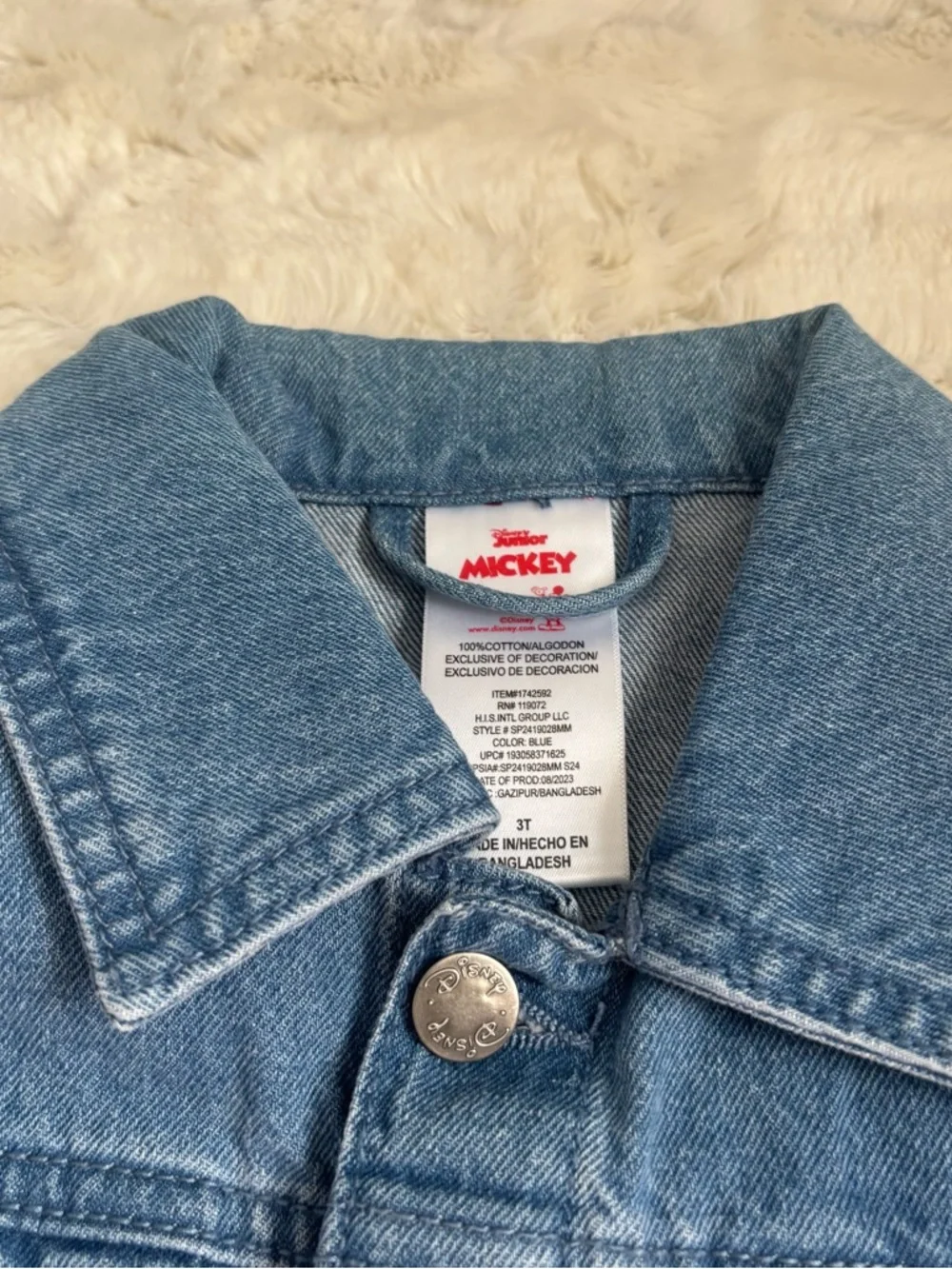 Disney Junior Kids Size 3T Blue Mickey Mouse Embroidered Denim Jacket